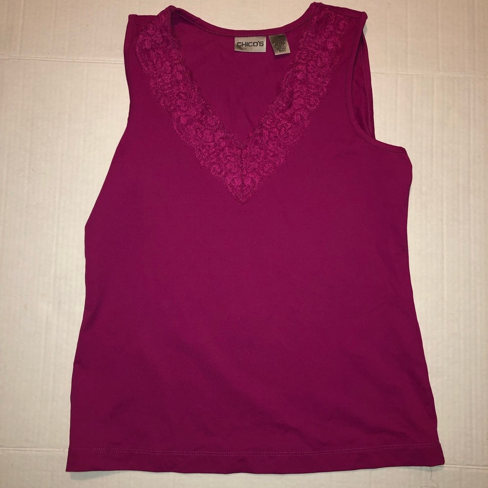 Chico’s  fushia tank with lace trimming around the neck size small